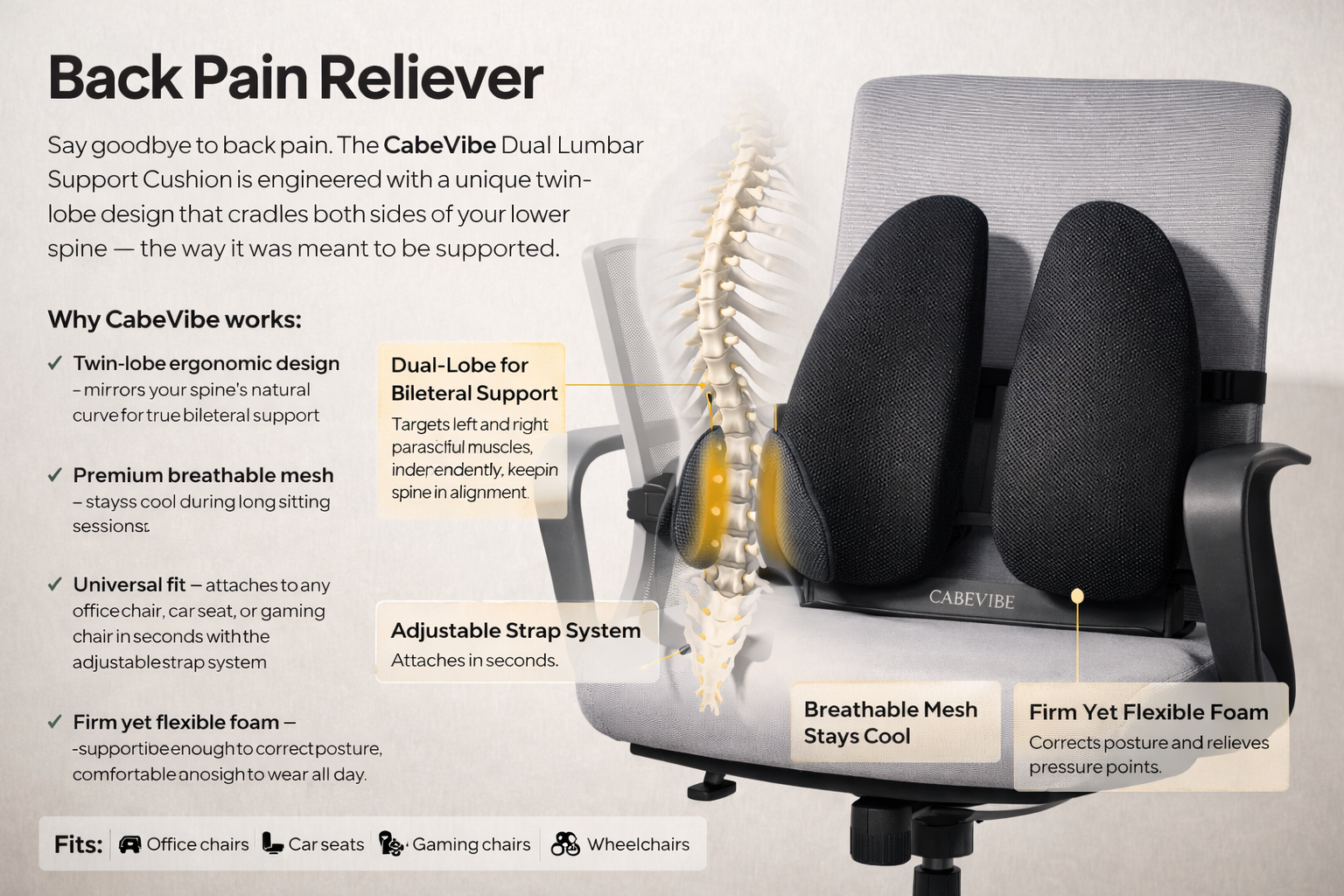 CabeVibe Dual Lumbar Support — How It Works